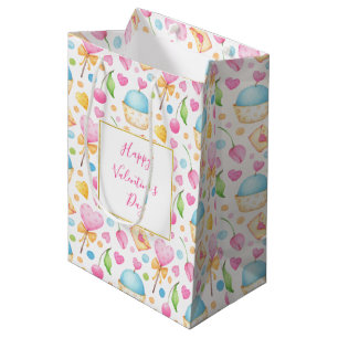 Hearts and Cupcakes Watercolor Pattern Valentine's Medium Gift Bag
