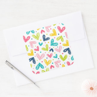 Hearts and dots in doodle style Square Sticker