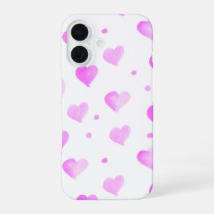 Hearts and Dots Watercolor Pattern Pink iPhone 16 Case