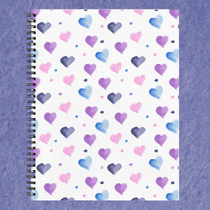 Hearts and Dots Watercolor Pink Blue Purple Notebook