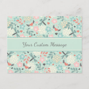 Hearts and Dragonflies Pretty Floral Postcard