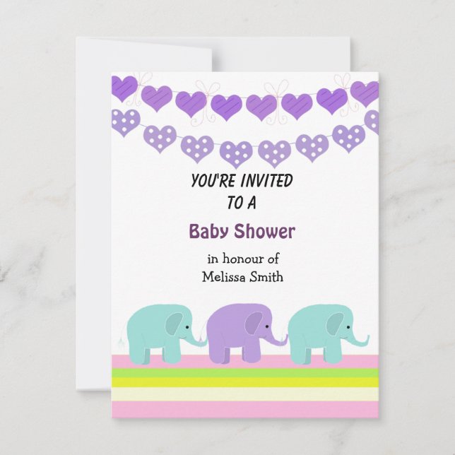 Hearts and Elephants Baby Shower Invitation (Front)
