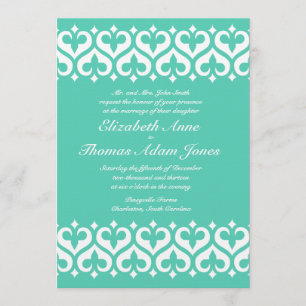 Hearts and Fleur de Lis Wedding Invitation - Teal