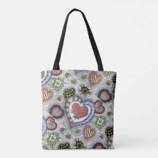 Hearts and Flowers, all over pattern Tote