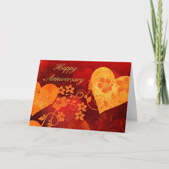 Hearts and Flowers Anniversary Card (Front)