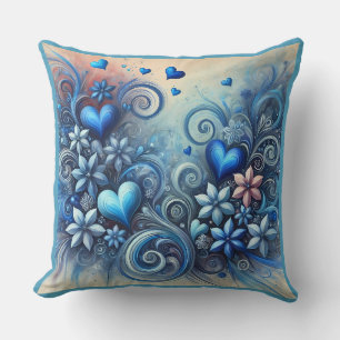 Hearts and Flowers Blues Cushion