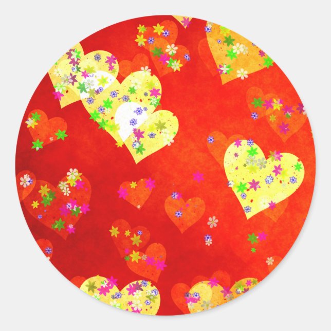 Hearts and flowers classic round sticker (Front)