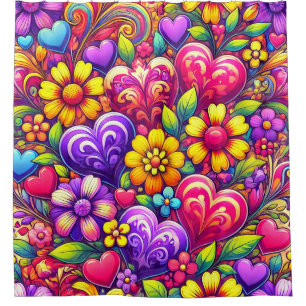 Hearts and Flowers Design Shower Curtain