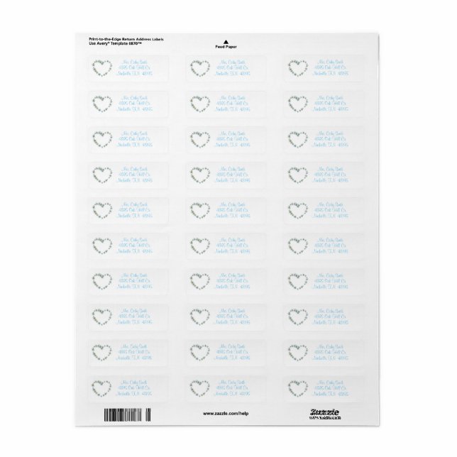 Hearts and Flowers Elegant Return Address Labels (Full Sheet)