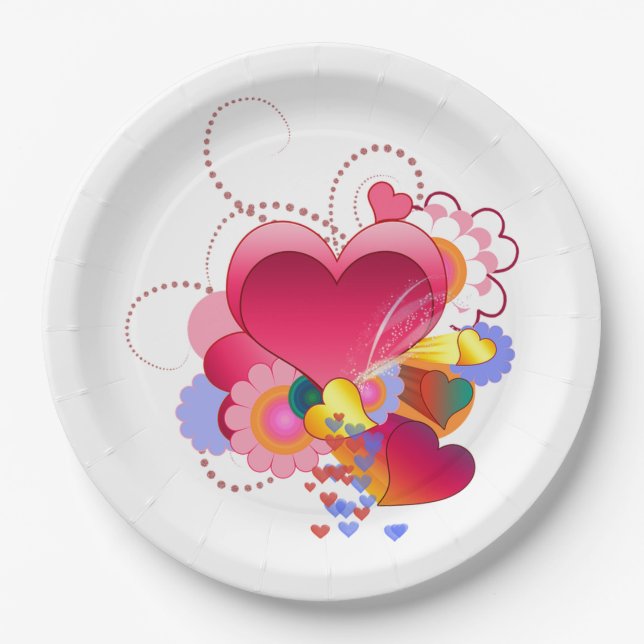 Hearts and Flowers Paper Plate (Front)