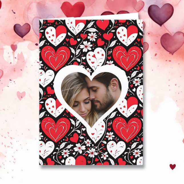 Hearts and Flowers Personalised Photo and Message Holiday Card (Creator Uploaded)