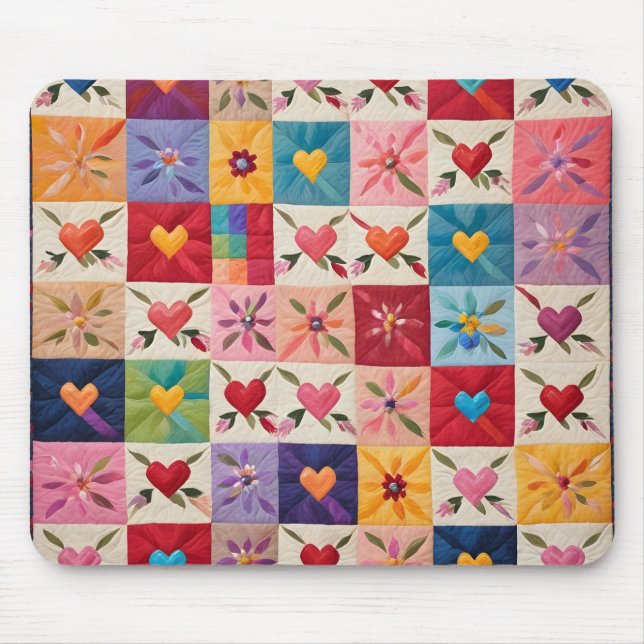 Hearts and flowers quilt mouse pad (Front)