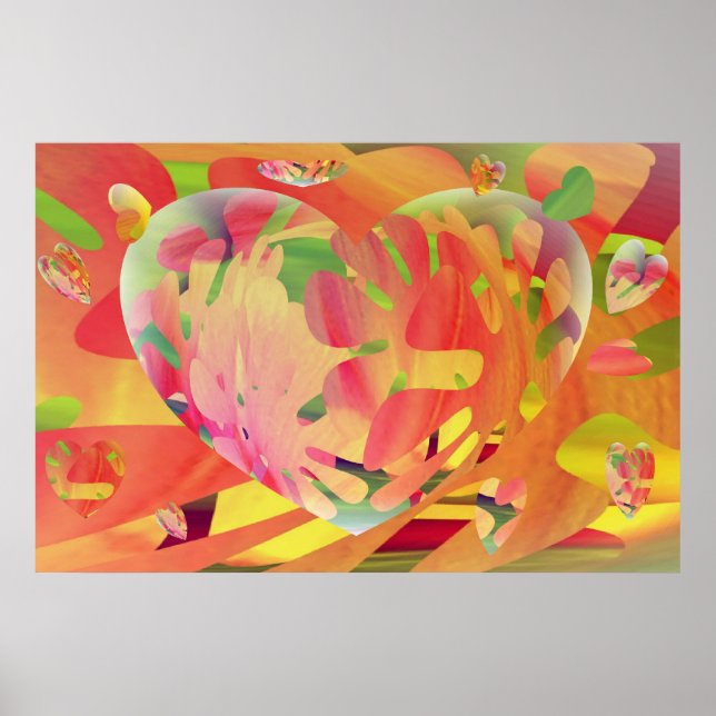 Hearts and Flowers Sunburst Colours Poster (Front)