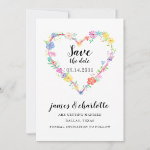 Hearts and Flowers Wreath Save the Date Card