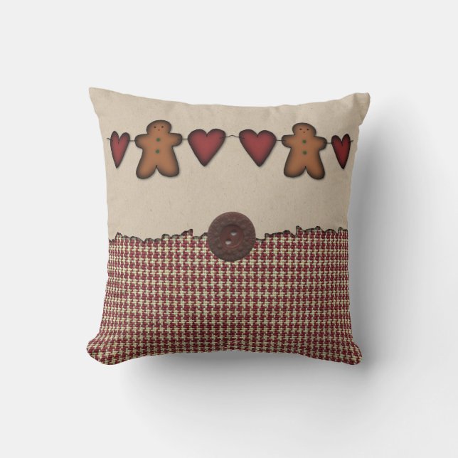 Hearts And Gingerbread Men Pillow (Front)