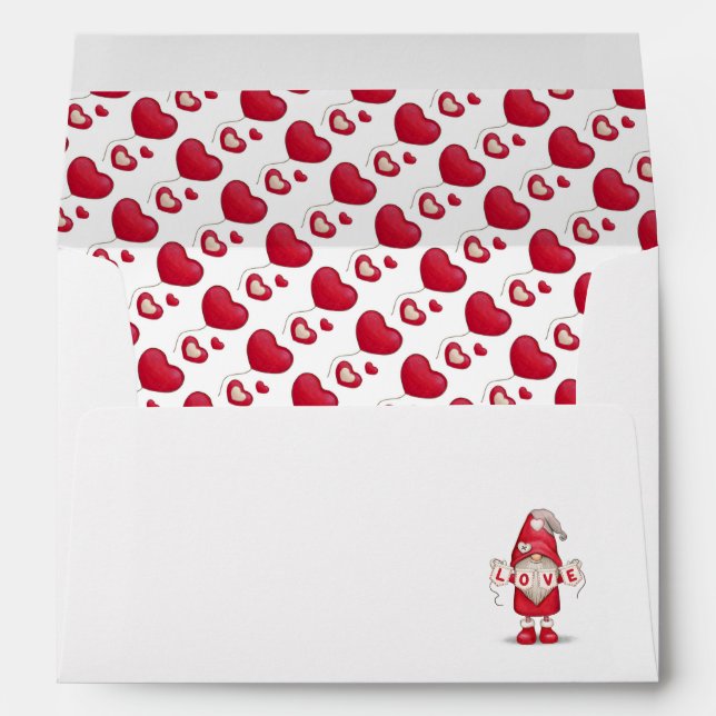 Hearts and Gnome Valentines Day  Envelope (Back (Bottom))