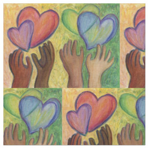 Hearts and Hands Love Art Fabric Material