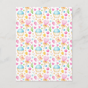 Hearts and Love Delightful Watercolor Pattern Postcard