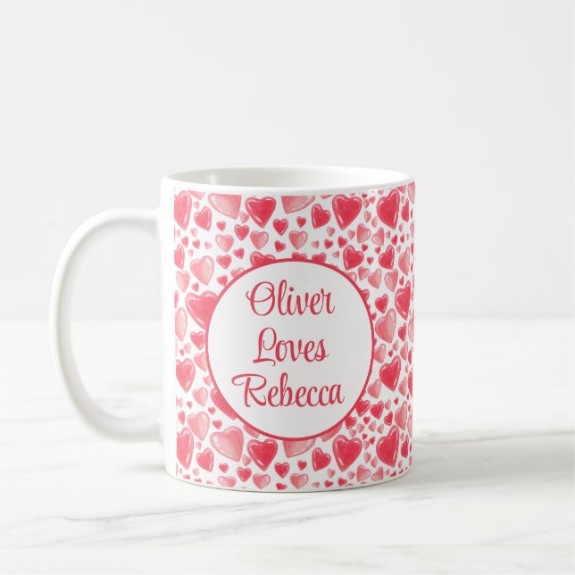 Hearts and Love Personalised Coffee Mug (Left)