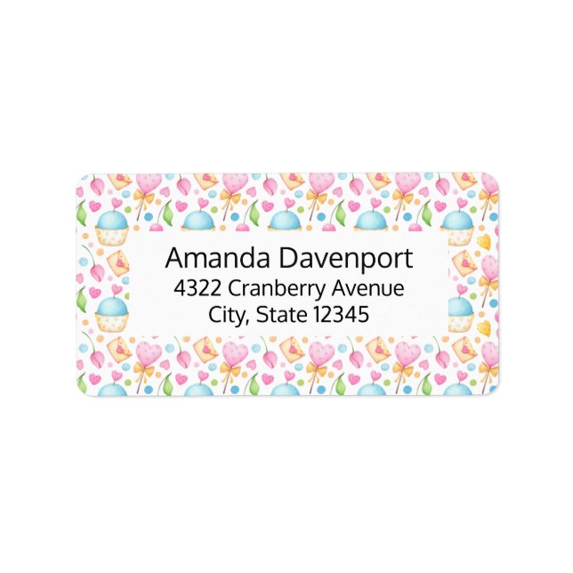 Hearts and Muffins Delightful Watercolor Pattern Label (Front)