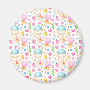 Hearts and Muffins Delightful Watercolor Pattern Magnet
