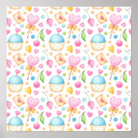 Hearts and Muffins Delightful Watercolor Pattern