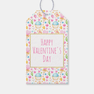 Hearts and Muffins Valentine's Watercolor Pattern Gift Tags