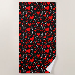 Hearts and Music Notes Beach Towel