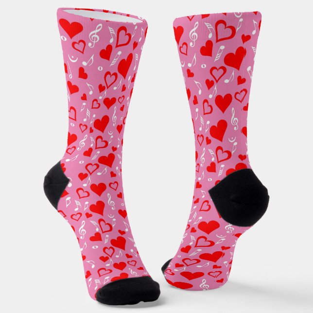 Hearts and Music Notes Socks (Angled)