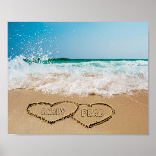 Hearts And Names In Sand Personalised Picture Poster