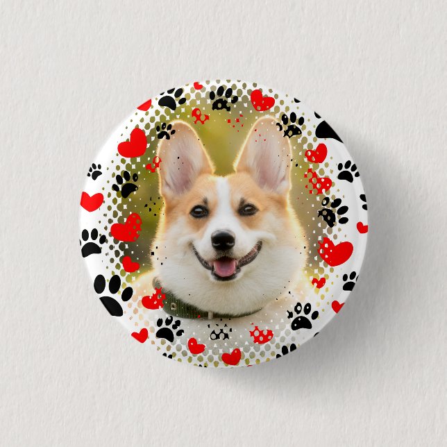 Hearts And Paw Prints Dog Frame 3 Cm Round Badge (Front)