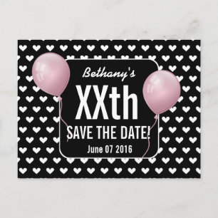 Hearts and Pink Balloons Any Year Birthday B03N Announcement Postcard