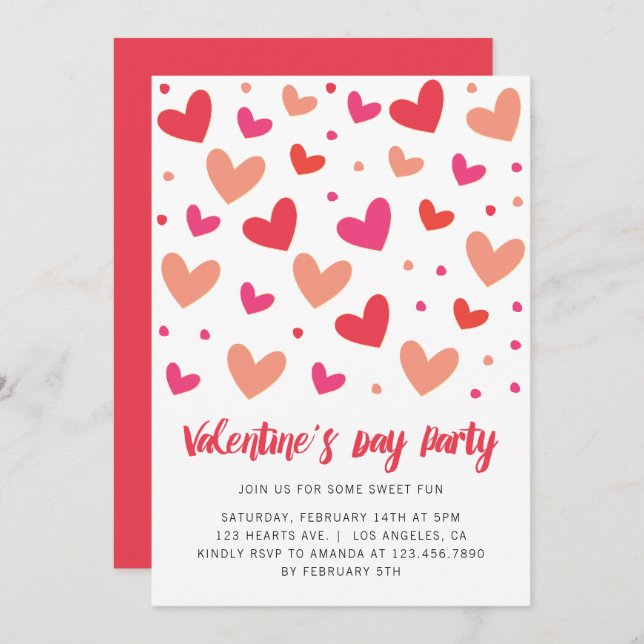 Hearts and Polka Dots Valentines Day  Invitation (Front/Back)