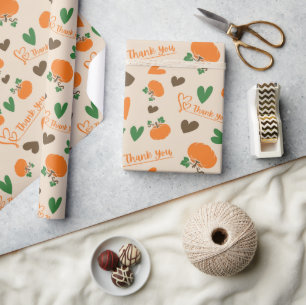 Hearts and Pumpkins Happy Thanksgiving Seamless Wrapping Paper
