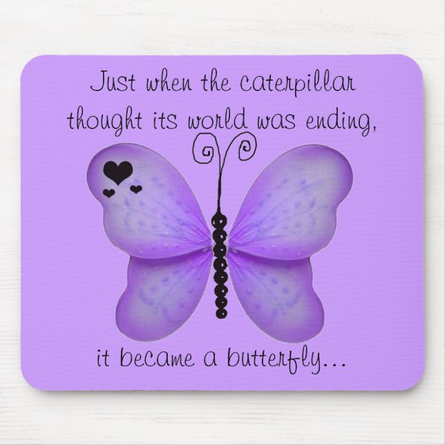 Hearts and Purple Butterfly Quote Mouse Pad (Front)