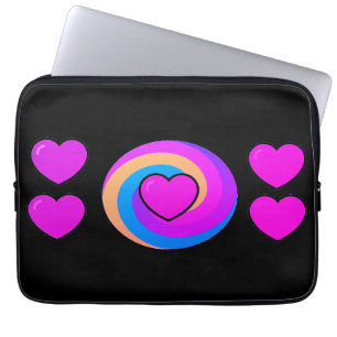 Hearts and Rainbows on a Black Background  Laptop Sleeve