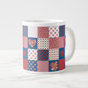 Hearts and Roses Faux Patchwork Jumbo Coffee Mug