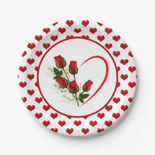Hearts And Roses Paper Plate