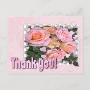 Hearts and Roses Thank You Postcard
