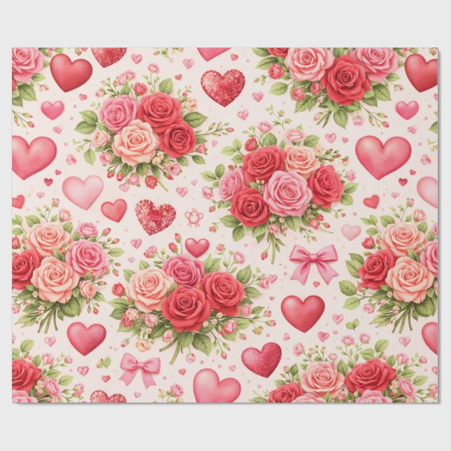 Hearts and Roses  Wrapping Paper (Flat)