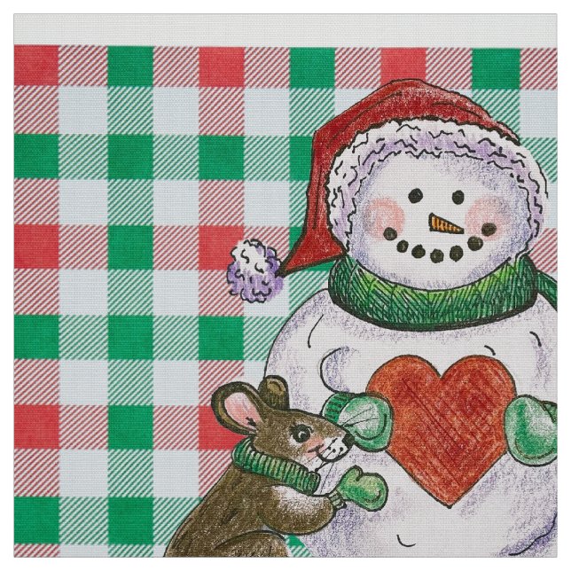 Hearts and Snowman Friends Fabric (Swatch)