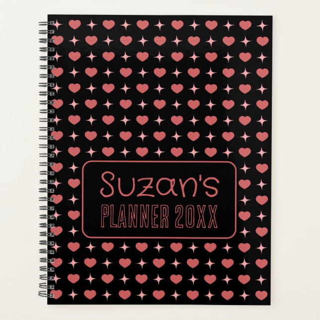 Hearts And Sparkle Pattern Personalised  Planner (Front)