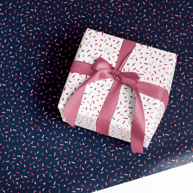 Hearts and sprinkles pink navy Valentine's Day Wrapping Paper Sheet (Creator Uploaded)