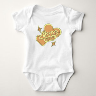 Hearts and Stars in 80s Style Yellow Baby Bodysuit