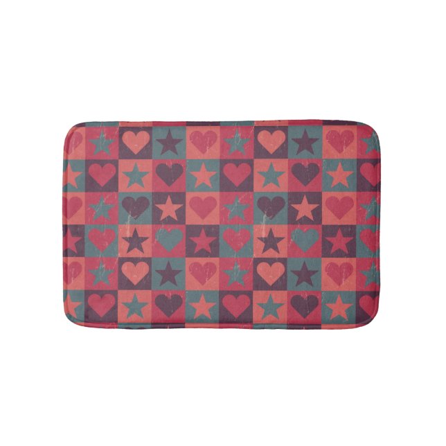 Hearts And Stars Pattern Pink Bath Mat (Front)