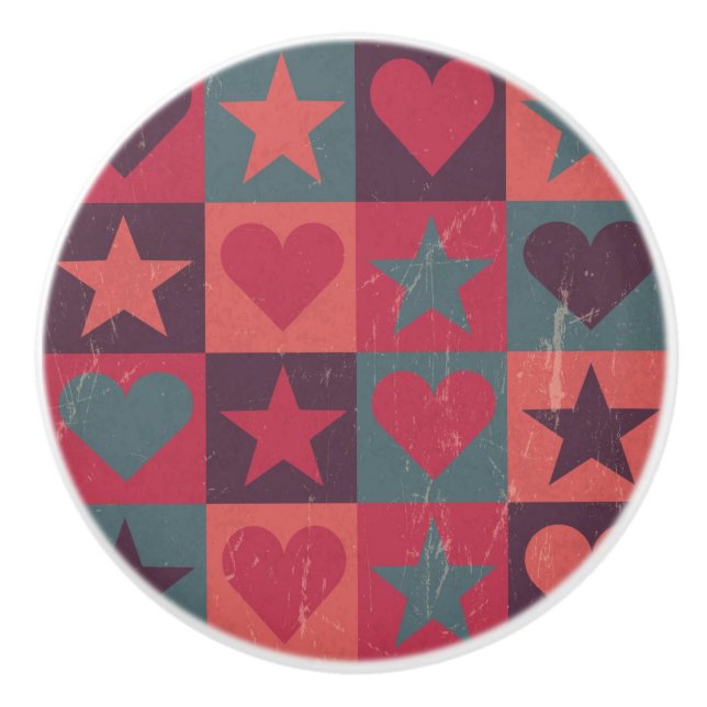 Hearts And Stars Pattern Pink Ceramic Knob (Front)