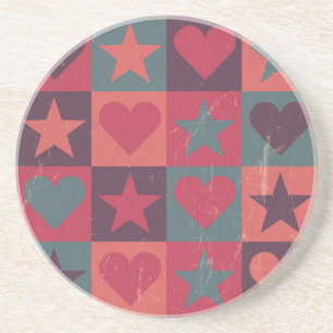 Hearts And Stars Pattern Pink Coaster