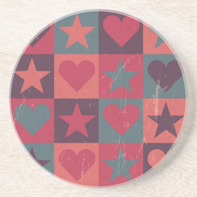 Hearts And Stars Pattern Pink Coaster (Front)