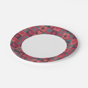 Hearts And Stars Pattern Pink Paper Plate
