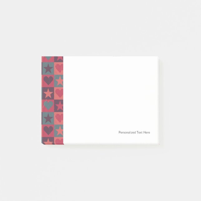 Hearts And Stars Pattern Pink Post-it Notes (Front)